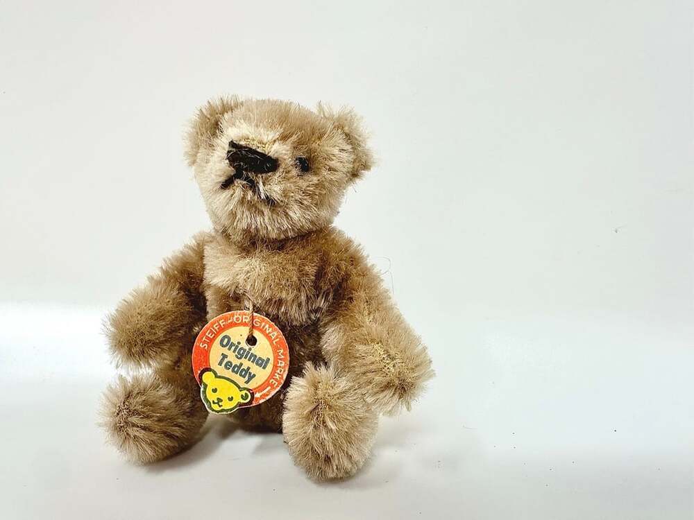 Vintage Steiff Miniature Teddy Bear Tan Posable Mohair Teddy 3” West Germany